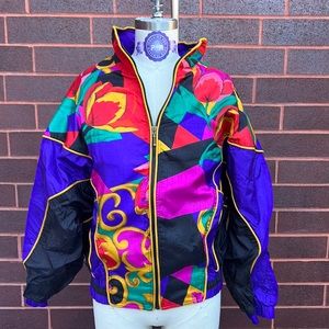 Vintage Color Blocked Bomber Jacket